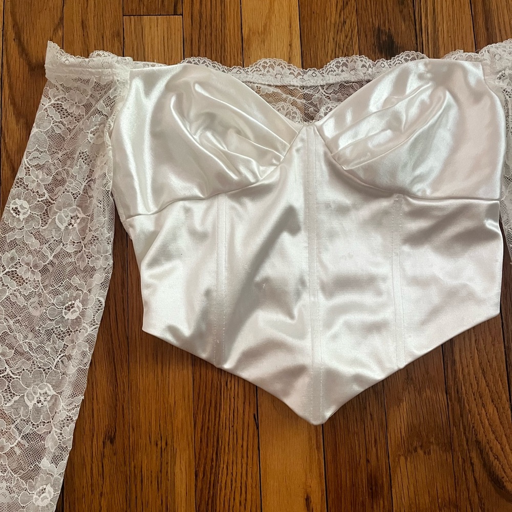 White Lace Silky Off-Shoulder Corset Top